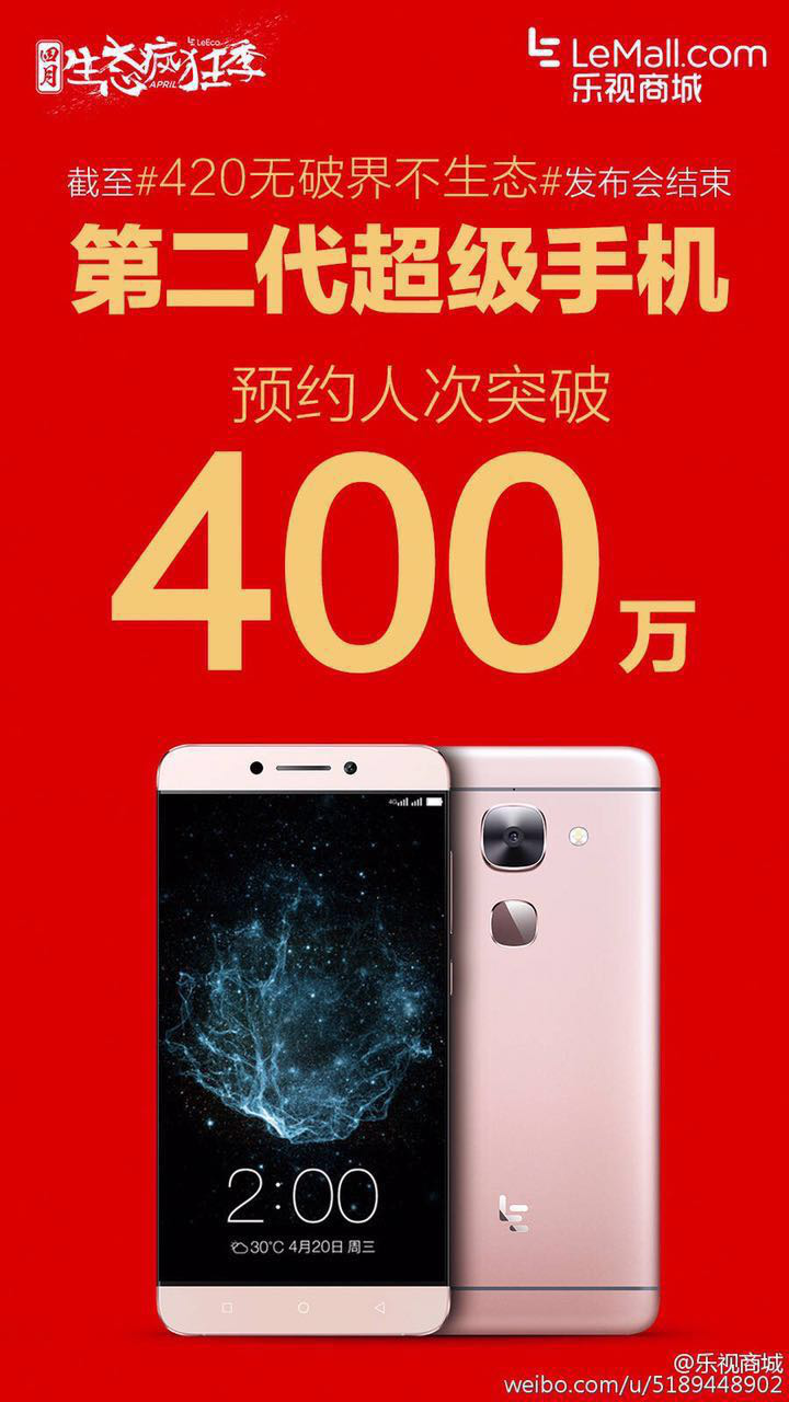 樂視二代手機首日預約量破1000萬