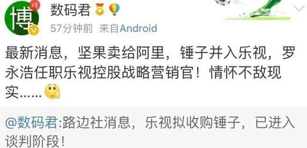 羅永浩入職樂視堅果出售給阿里?