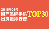 2016年9月品牌手機出貨量排行榜