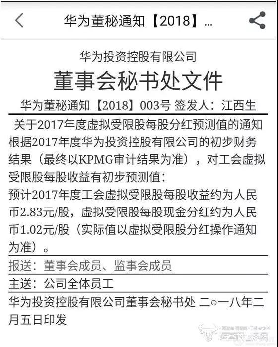 出貨量1.53億部，華為20級員工2017年分紅近300萬