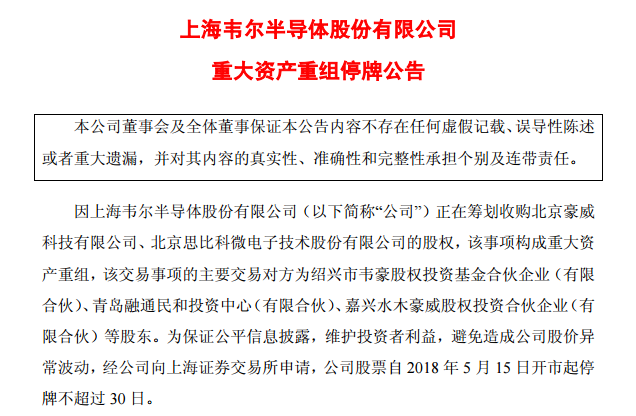 重磅！韋爾股份籌劃收購(gòu)北京豪威和思比科