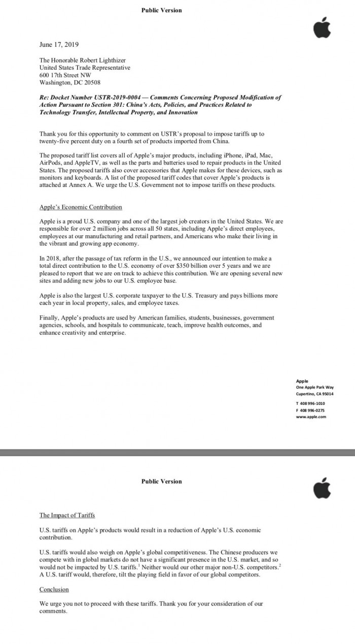 蘋果致信美貿(mào)易代表:新關(guān)稅將影響iPhone、iPad等所有產(chǎn)品成本